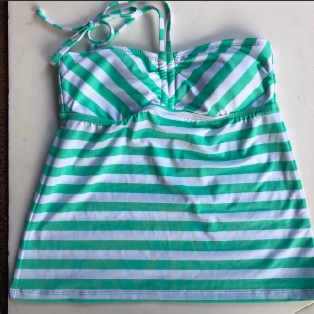 Mossimo tankini swim top sz S teal striped.